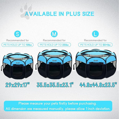 Dog Playpen Portable Collapsible, Indoor Outdoor Pet Puppy Exercise Playpens Case with Zipper Door Top Cover Floor for Large Cat Rabbit Travel Camping (Small Size, Black/Blue)