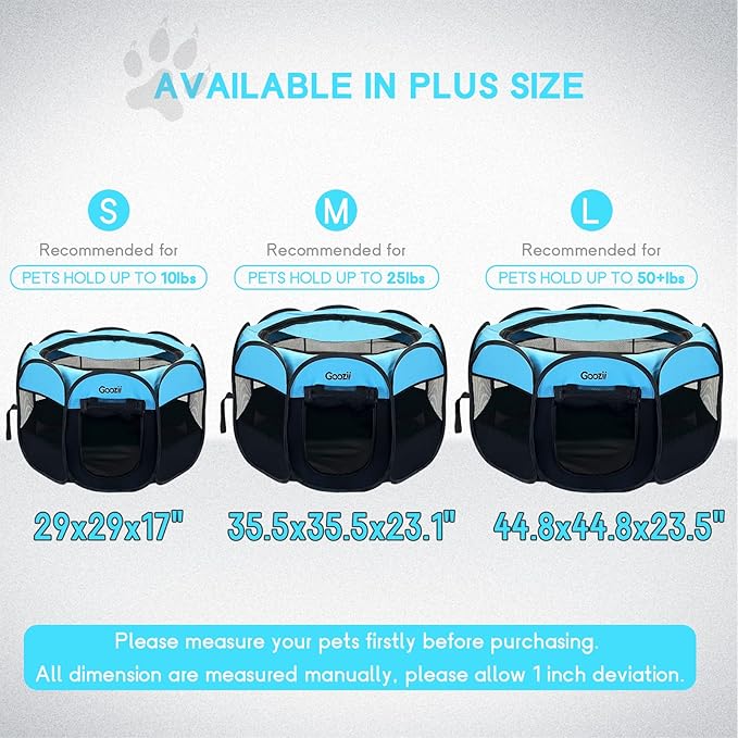 Dog Playpen for Large Dogs Portable Collapsible, Indoor Outdoor Cat Pet Puppy Exercise Play Pen Tent Crate Cage with Zipper Door Top Cover Floor for Camping (Large Size, Blue)