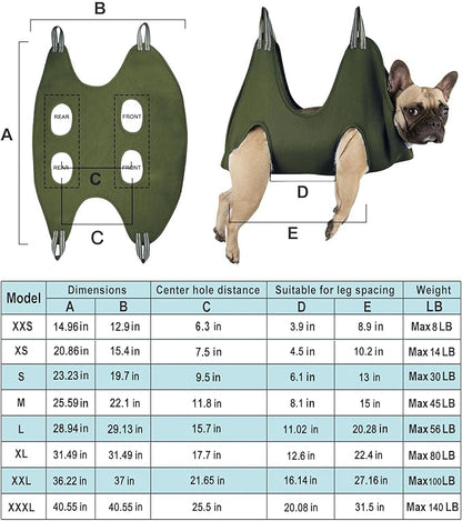 10 in 1 Pet Dog Grooming Hammock Harness with Nail Clipper,Nail File,Dog Nail Hammock,Dog Grooming Sling for Nail Trimming/Clipping (XXL+ / 100LB Max, Khaki Green)