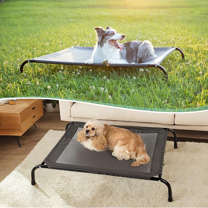 Cooling Elevated Dog Bed Cot for Large Dogs, Outdoor Raised Dog Bed with Washable Breathable Mesh, Durable Pet Hammock with Non Slip Feet, Grey, 49 inches