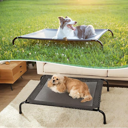 Cooling Elevated Dog Bed Cot for Large Dogs, Outdoor Raised Dog Bed with Washable Breathable Mesh, Durable Pet Hammock with Non Slip Feet, Grey, 49 inches