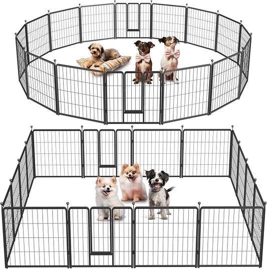 Simple Deluxe Dog Playpen Indoor Outdoor, 24" Height 16 Panels Fence with Anti-Rust Coating, Metal Heavy Portable Foldable Dog Pen for Small/Medium Dogs RV Camping, Black