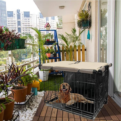 36 Inch Dog Crate Cover, Pet Kennel Cover for Wire Large Dog Cage with1 2 3 Doors, Durable Waterproof 600D Oxford Fabric Indoor/Outdoor Khaki