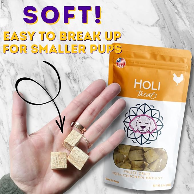 HOLI Freeze Dried Chicken Dog Treats - 100% All Natural Chicken Breast - Human Grade, Single Ingredient - Grain Free, Gluten Free, Soy Free – (3.5 Ounce - 2 Pack)