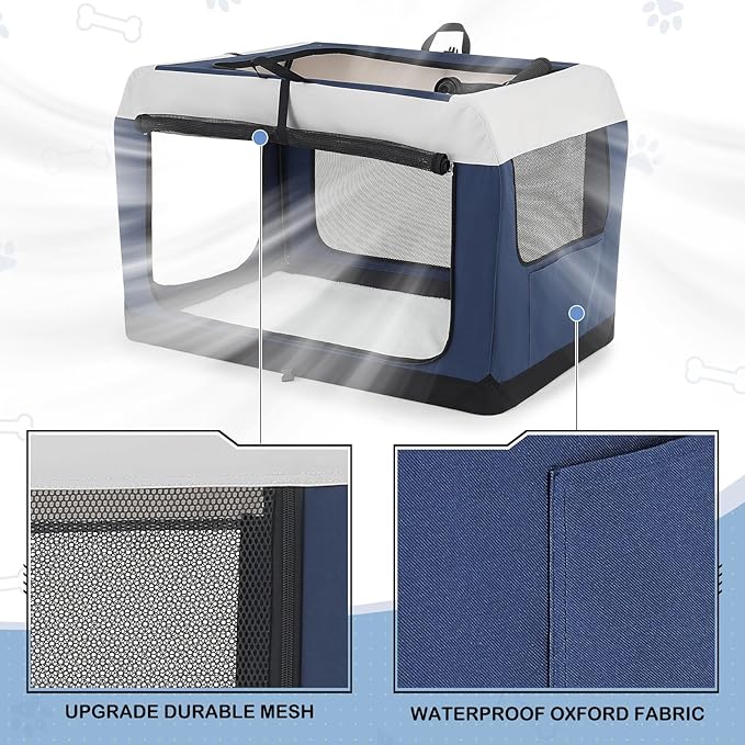 MoNiBloom 41 Inch Dog Crate for Large Dogs, 3-Door Collapsible Dog Crate Foldable Pet Kennel with Durable Mesh Windows for Indoor Outdoor Used