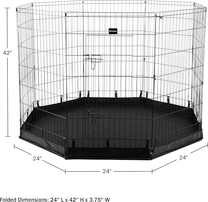 Dog Playpen - Foldable Metal Exercise Puppy Play Pen with Eight 24x42in Extra-Tall Panels and Gate - Indoor/Outdoor Dog Fence with Fabric Bottom for Dogs, Cats or Small Animals by PETMAKER (Black)