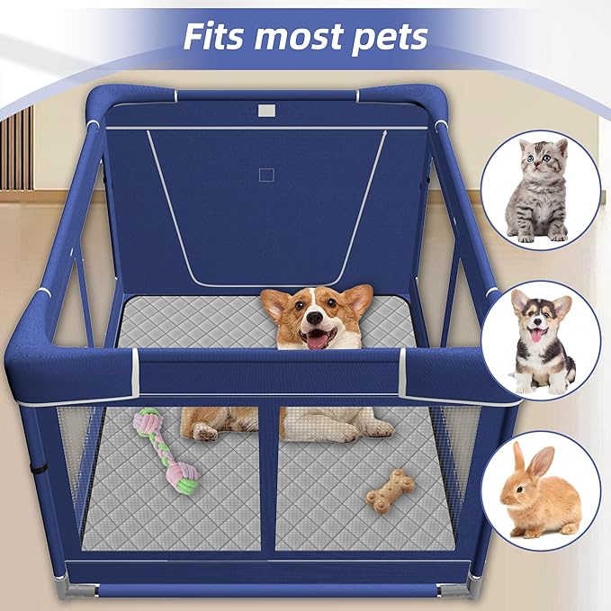 42 × 42 Inch Puppy PlayPen, Dog Playpen with Mat for Puppies, Small and Medium Dogs, Pet PlayPen for Outdoors & Indoors