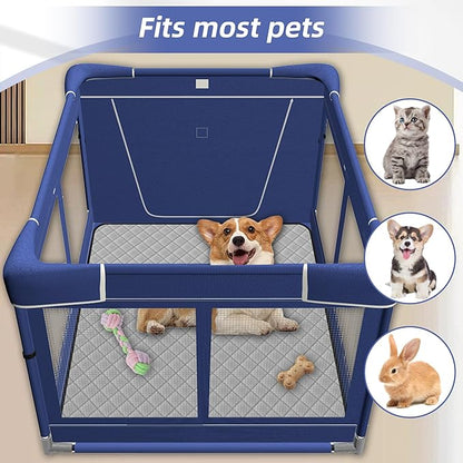 42 × 42 Inch Puppy PlayPen, Dog Playpen with Mat for Puppies, Small and Medium Dogs, Pet PlayPen for Outdoors & Indoors