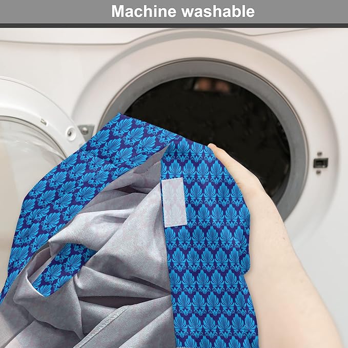 Lunarable Damask Blue Dog Crate Cover, Repeating Simplistic Pattern Rococo Inspired Royalty Essential Motif, Easy to Use Pet Kennel Cover for Small Dogs Puppies Kittens, 18 Inch, Indigo and Sky Blue