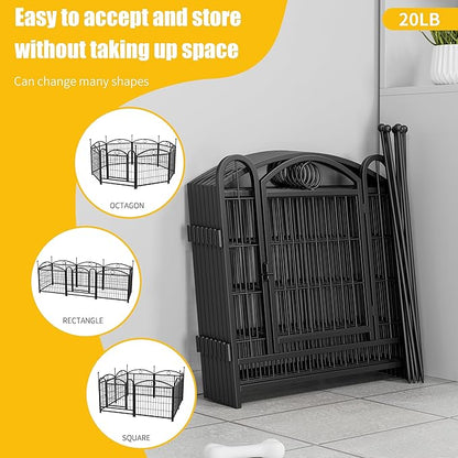 24" H Dog Crate Dog Playpen 8 Panels Furniture Heavy Duty Dog Fence Door with Side Openings,for Large Medium Small Dogs Indoor Outdoor Foldable Pet Exercise Pen,Black