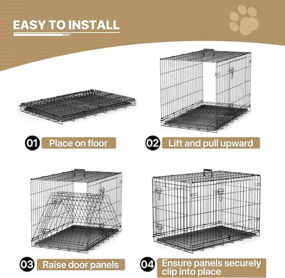MoNiBloom 24/30/36/42/48 Dog Crates, Foldable Metal Wire Dog Cage with Double-Door, Outdoor Indoor Pet Kennels, Includes Leak-Proof Pan, Divider Panel, Black, 36"