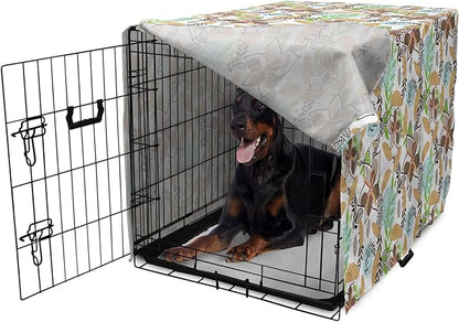 Lunarable Paint Dog Crate Cover, Leaf Petals Flourish Summer Florets Dahlia Romantic Girls, Easy to Use Pet Kennel Cover for Medium Large Dogs, 42 Inch, Sand Brown Pale Blue