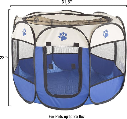 Pop-Up Pet Playpen - Indoor and Outdoor Dog Pen with Carrying Case - Portable Pet Enclosure for Dogs, Cats, and Other Small Animals by PETMAKER (Blue)