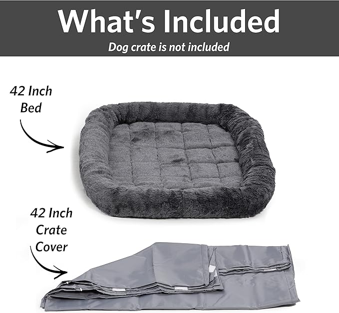 New World Dog Crate Comfort Kit by, Matching Dog Crate Cover & Dog Bed to Make Your Dogs Crate Their Home, Compatible with Midwest Homes for Pets & New World Dog Crates, Fits 42-Inch Dog Crate, Gray