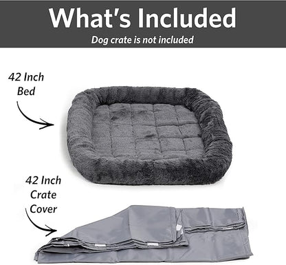 New World Dog Crate Comfort Kit by, Matching Dog Crate Cover & Dog Bed to Make Your Dogs Crate Their Home, Compatible with Midwest Homes for Pets & New World Dog Crates, Fits 42-Inch Dog Crate, Gray