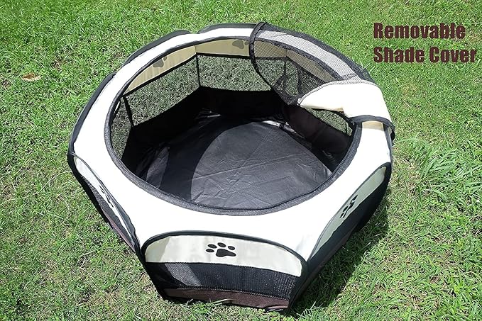 Portable Pet Playpen for Small Cat Dog Puppy Rabbit,Cat Kitten Playpen Indoor Outdoor with Carrying Case,Waterproof Bottom and Removable Zipper Top (S(28.7" x 28.7" x 16"), Brown)