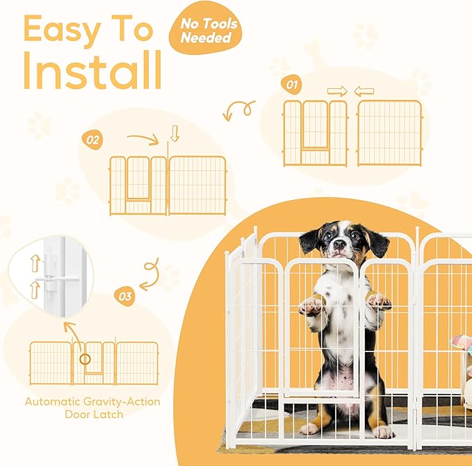 HealSmart Dog Playpen Indoor, Puppy Playpen Indoor for Yard, Camping, 24" Height 8 Panels Heavy Duty Dog Pen for Small/Medium Dogs, White