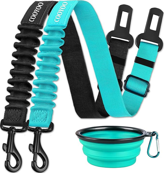 COOYOO Dog Seat Belt,3 Piece Set Retractable Dog Car Harness Adjustable Dog Seat Belt for Vehicle Nylon Pet Safety Seat Belts Heavy Duty & Elastic