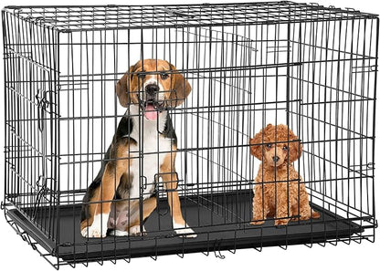 Furniture of America Yucca Metal Double Door Folding Wire Pet Crate with Divider, Removable Tray, and Handle for Outdoor and Indoor Medium Dog, 48-inch, Black