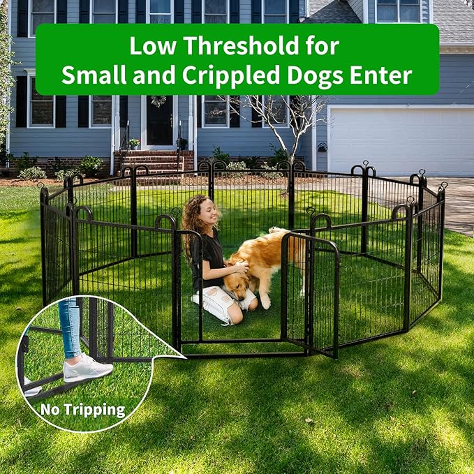 Dog Playpen Outdoor 24 Panels Heavy Duty Dog Fence 40" Height Anti-Rust with Doors Portable for RV Camping Yard, Total 54FT, 232 Sq.ft, Snowy Black