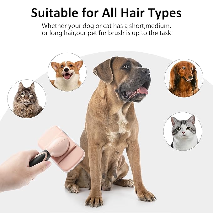 Dog & Cat Hair Brush,Self Cleaning Slicker Brush for Long Short Hair,Shedding & Grooming Pet Brush with Soft Bristle and Release Button,Pink