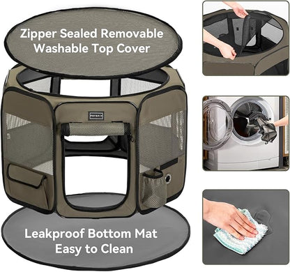 PETSFIT Dog Pen Indoor, Anti-Leakage Bottom, Foldable, Collapsible Dog Playpen Indoor/Outdoor for Cats