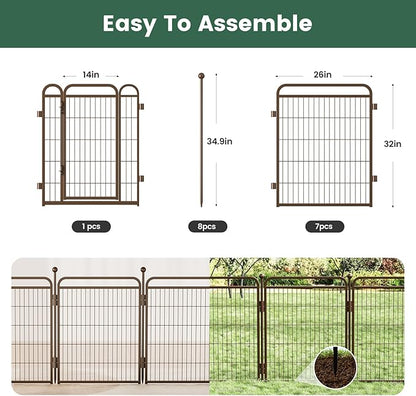 Gardner Pet Dog Playpens, 32" H 8 Panels Dog Pen Outdoor/Indoor Dog Fence Exercise Pen for Small/Medium/Large Dogs, Foldable Pet Play Yard Gate with Gravity Automatic Lock, Pet Playpen, Brown