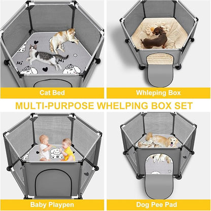 Whelping Box for Dogs,25.5’’Extra Tall Dog Puppies Whelping Playpen with Whelping Pad,Dog Whelping Supplies Essential for Dogs Puppies,Whelping Box for Large Small Breed Dogs(48" Dia.x25.5 H)