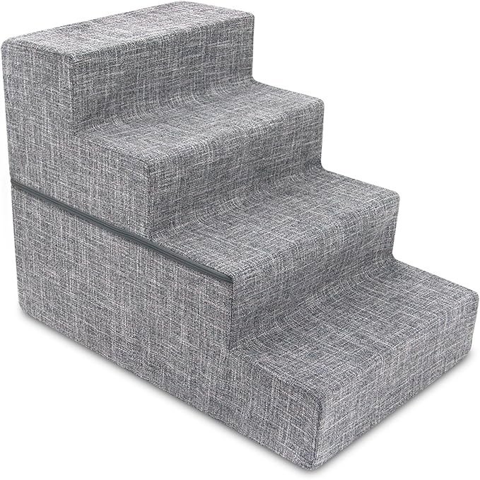Best Pet Supplies Portable Foldable Foam Pet Stairs/Steps for Couch, Sofa, and High Bed, Non-Slip Bottom Balanced Paw Safe - Gray Linen, Foldable 4-Step (H: 22")
