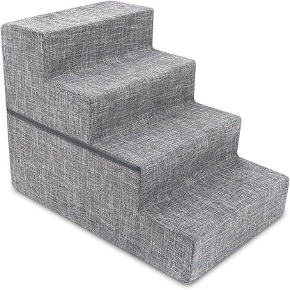 Best Pet Supplies Portable Foldable Foam Pet Stairs/Steps for Couch, Sofa, and High Bed, Non-Slip Bottom Balanced Paw Safe - Gray Linen, Foldable 4-Step (H: 22")