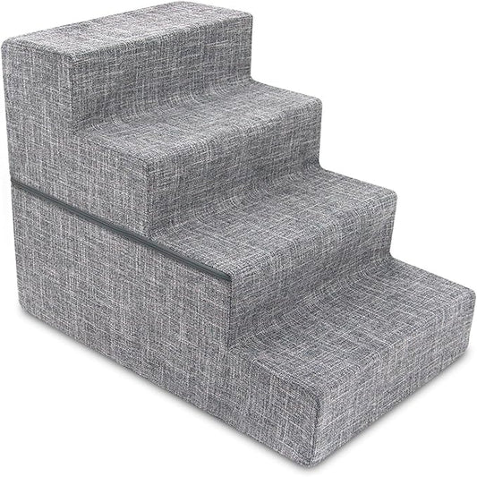 Best Pet Supplies Portable Foldable Foam Pet Stairs/Steps for Couch, Sofa, and High Bed, Non-Slip Bottom Balanced Paw Safe - Gray Linen, Foldable 4-Step (H: 22")