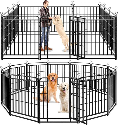 Dog Playpen Outdoor 12 Panels Heavy Duty Dog Fence 40" Height with Thick Pipe Anti-Rust with Doors Portable for RV Camping Yard, Total 32FT, 79 Sq.ft, Snowy Black