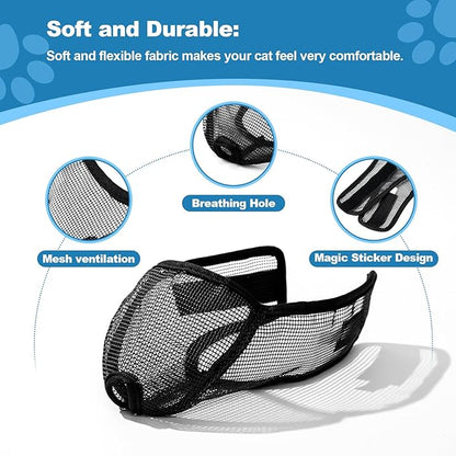 Cat Muzzle for Grooming Nail Trimming with Soft Mesh Covered, Prevent Biting Chewing(XS,Black)