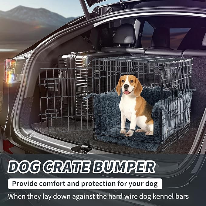 HOMBYS Fluffy Dog Crate Bumper with Dog Mat (Crate NOT Include)-Soft Faux Fur Crate Accessorie Dog Kennel Cover, Dog Crate Training Pad for a Safe & Comfortable, Ties for Secure-Fit Front Door Crates