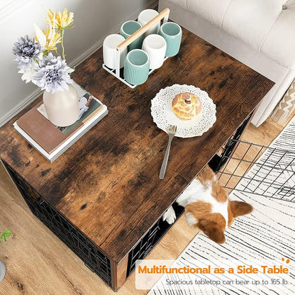 HOOBRO Dog Crate Furniture, Large Dog Kennel, Wooden Pet Furniture with Pull-Out Tray, Home and Indoor Use, Double Doors Modern Side End Table for Medium/Large/Small Dog, Rustic Brown BF802GW03G1