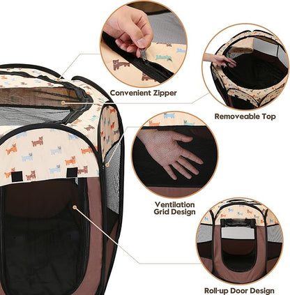 Sea Team Foldable Pet Playpen - Portable, Soft Pop-Up Design for Dogs, Cats and Kittens - Breathable Mesh Fabric Cage - Lightweight and Indoor/Outdoor Use