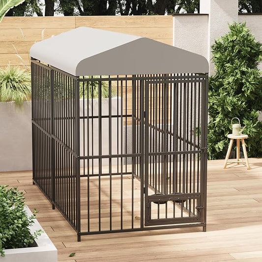 Large Outdoor Dog Kennel with Waterproof Cover, Large Dog House with Feeding Doors, Heavy Duty Dog Enclosures for Garden Backyard Courtyard（8×4×6FT）