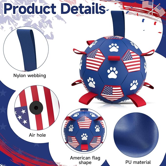 QDAN Dog Toys Soccer Ball with Straps - Durable Dog Balls for Extra Large Dogs, Beach Pool Dog Water Toy, Puppy Dog Birthday Gifts, Herding Balls for Dog (9 Inch)