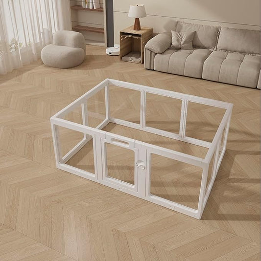 Clear Acrylic Dog Playpen Indoor, Puppy Cat Playpen, Small Pet Play Pen (White, 12 Panel)