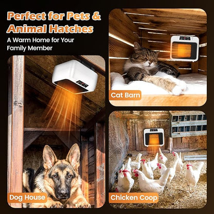 Upgrade 600W Large Dog House Heater w Thermostat, Adjustable Temp & Timer Heating Pet Heater for Outside Winter Insulated House,Safe Heated Outdoor & Won't Burn Pets, Electric Pet Kennel Heater