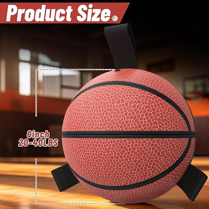 QDAN Dog Ball Basketball Toys - Balls for Dogs with Straps, Dog Toys for Tug of War, Dog Water Toy Pool Toys for Small Medium Dogs, Dog Birthday,Red(6 Inch)