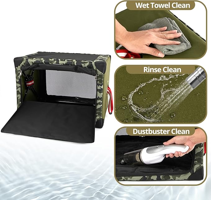 4 Door Portable Folding Dog Soft Crate, Quick Portable with Mesh Mat,Strong Steel Frame,Washable Fabric to Protect Pour pet's Health Indoor, Outdoor, Training & Travel Purposes Collapsible Dog Crate