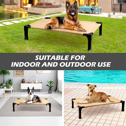 Cooling Elevated Dog Bed, Raised Dog Bed with Washable Breathable Mesh and Metal Frame, Portable Dog Cot Bed with No-Slip Feet for Outdoor and Indoor Use