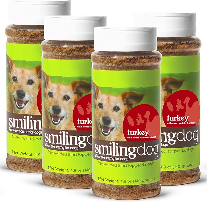 Herbsmith Kibble Seasoning – Freeze Dried Turkey – DIY Raw Coated Kibble Mixer - Dog Food Topper for Picky Eaters, 4.9 oz [Bundle x4]