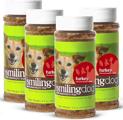Herbsmith Kibble Seasoning – Freeze Dried Turkey – DIY Raw Coated Kibble Mixer - Dog Food Topper for Picky Eaters, 4.9 oz [Bundle x4]