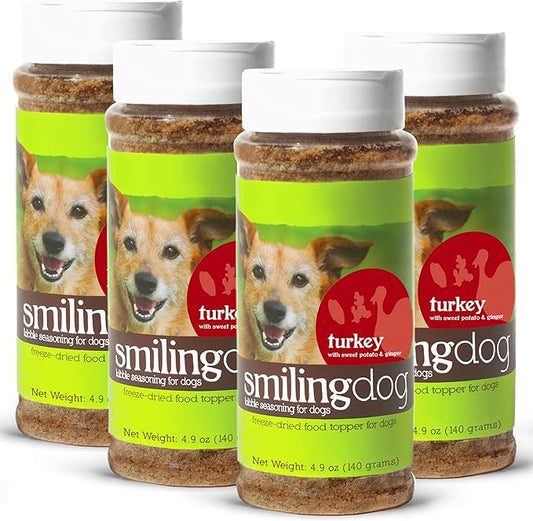 Herbsmith Kibble Seasoning – Freeze Dried Turkey – DIY Raw Coated Kibble Mixer - Dog Food Topper for Picky Eaters, 4.9 oz [Bundle x4]