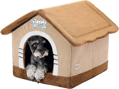 Jiupety Indoor Dog House with Frame, Large Dog Cave Bed, Insulated Cozy, Suitable for 15-30 lb, Large (20"×18"×18"), Brown