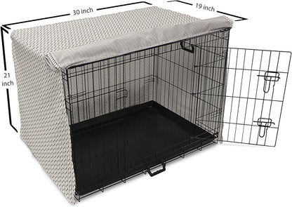 Lunarable Taupe and White Dog Crate Cover, Traditional Nordic Design with Geometric Motifs in Vertical Order, Easy to Use Pet Kennel Cover for Cats & Medium Dogs, 30 Inch, White Taupe