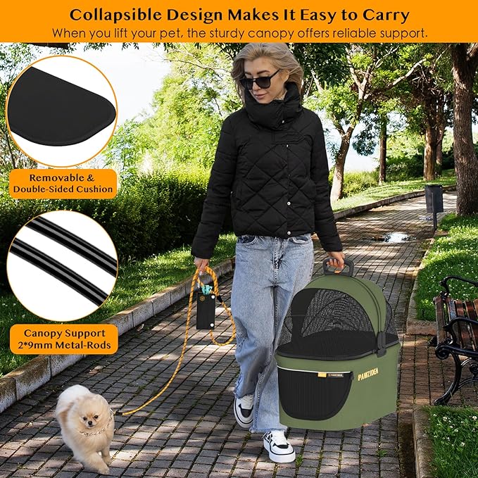 PAWZIDEA Portable Small Dog Crate for Car Travel, Enclosed Pet Car Seats for Small/Medium Dogs & Cats, Reversible No-Zip Canopy, Soft-Sided Pet Carrier Crates, Foldable Travel Dog Kennel, Metal Frame