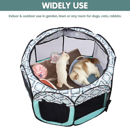Lucky Monet Foldable Dog Playpen Enclosed Cat Puppy Playpen Indoor Pop Up Pet Animal Playpen Outdoor Kennel Cage Pen Tent for Small Medium Dog Puppy Cat Kitten Rabbit - 36" L x 36" W x 23" H